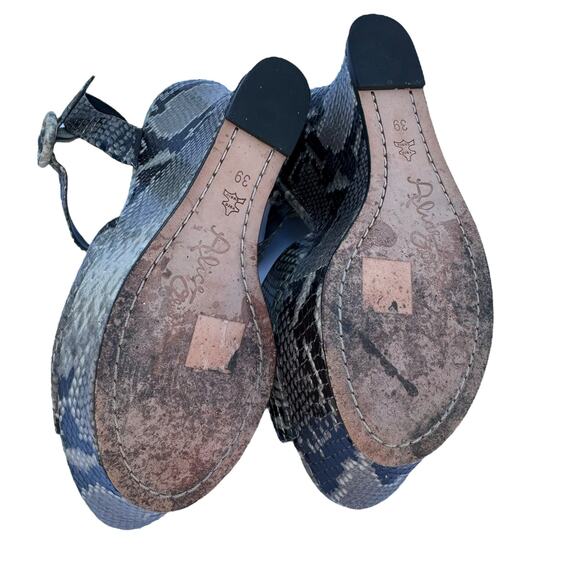 Alice + Olivia Jana Gray Black Snake Skin Leather Open Toe Wedge Sandals Size 39 - Picture 11 of 11